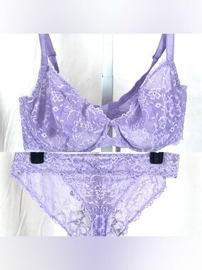 NWT Savage Fenty lavender lace bra and panty set 38DDD, L panty 40